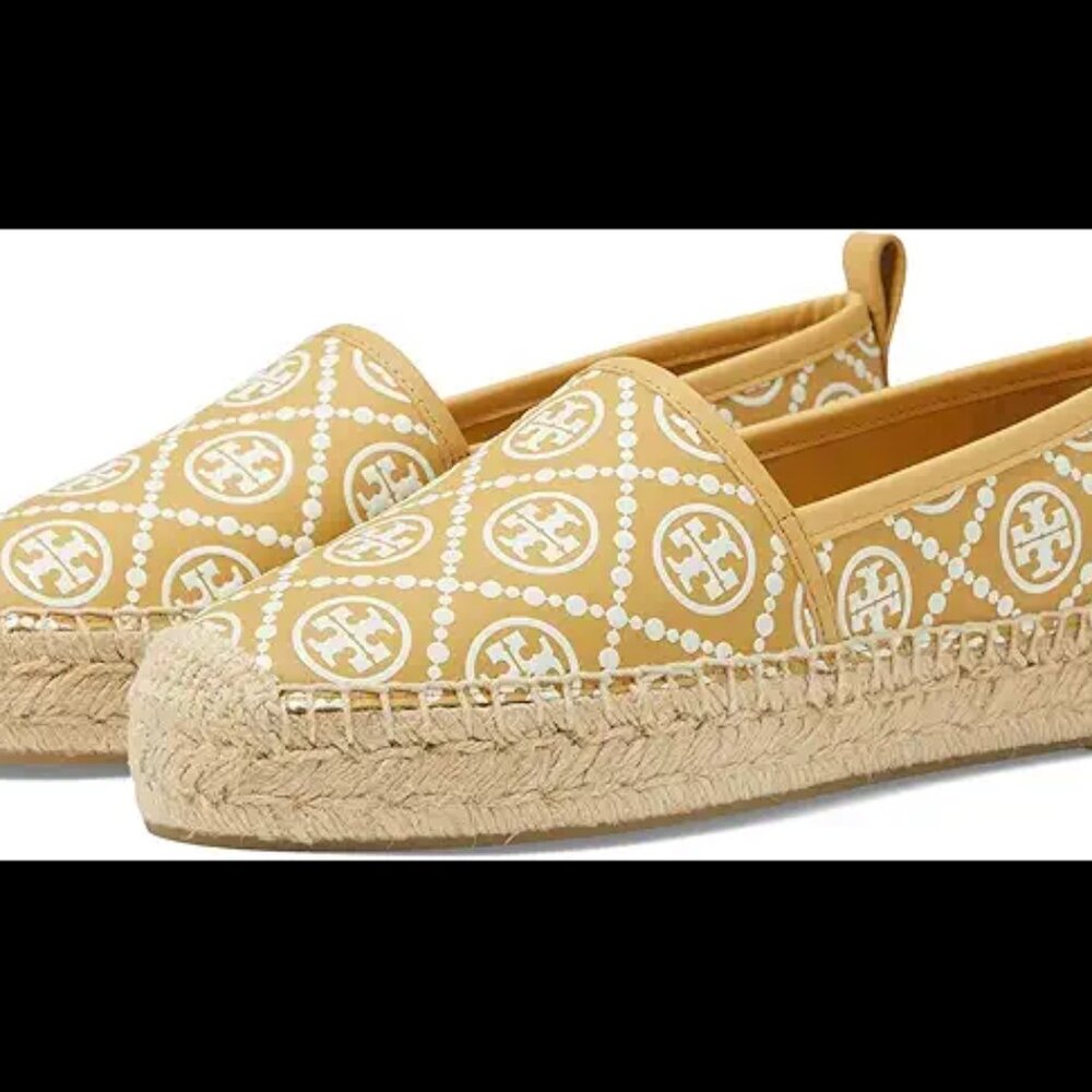 NIB TORY BURCH T MONOGRAM PLATFORM ESPADRILLE Sand Buff